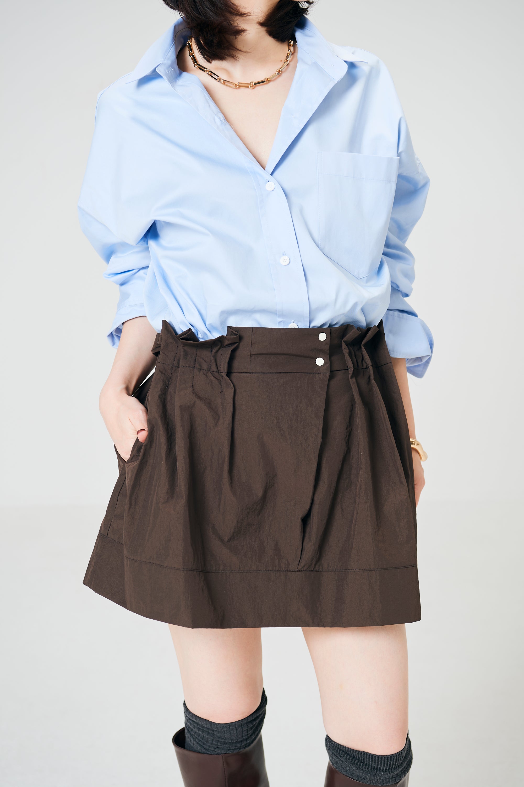 Tuck taffeta miniskirt
