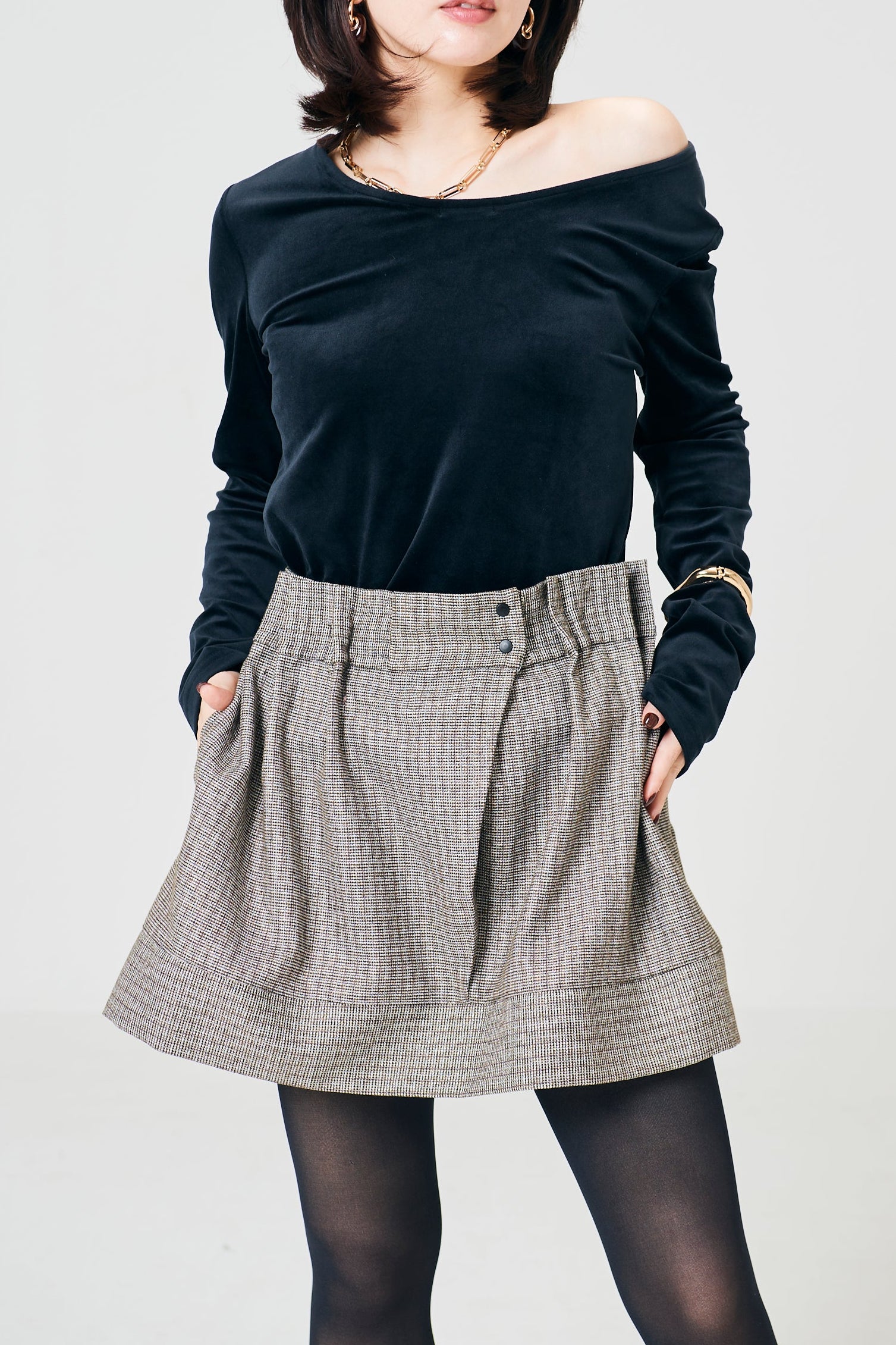 Tuck check miniskirt