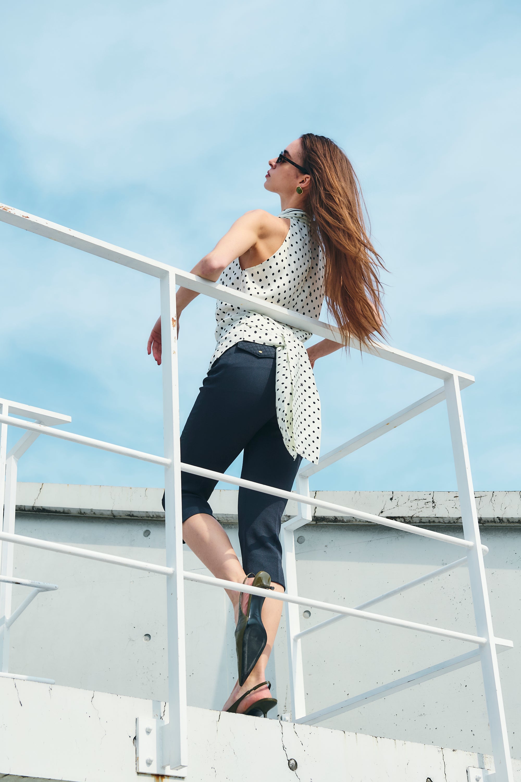olive dots scarf blouse
