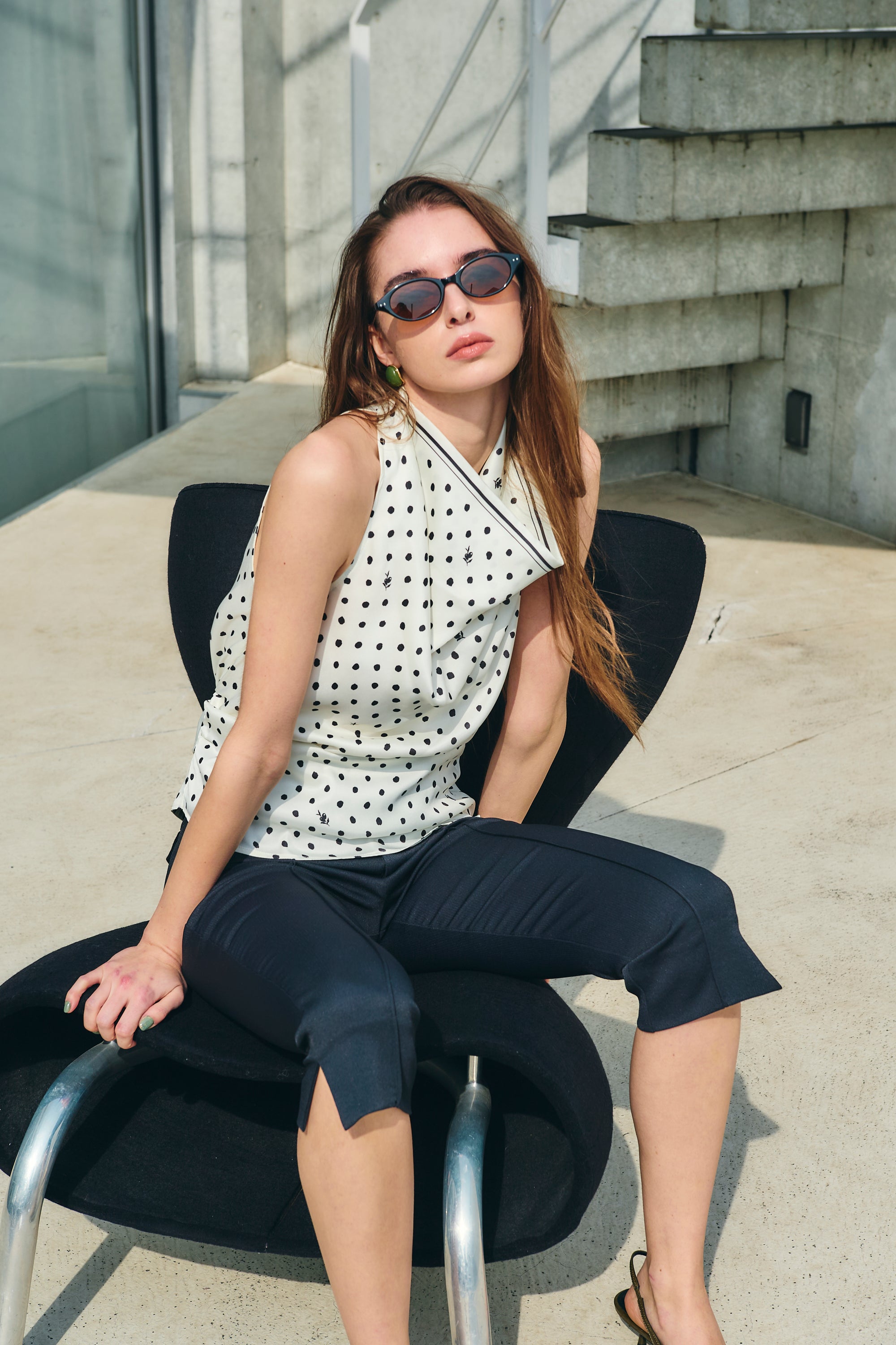 olive dots scarf blouse
