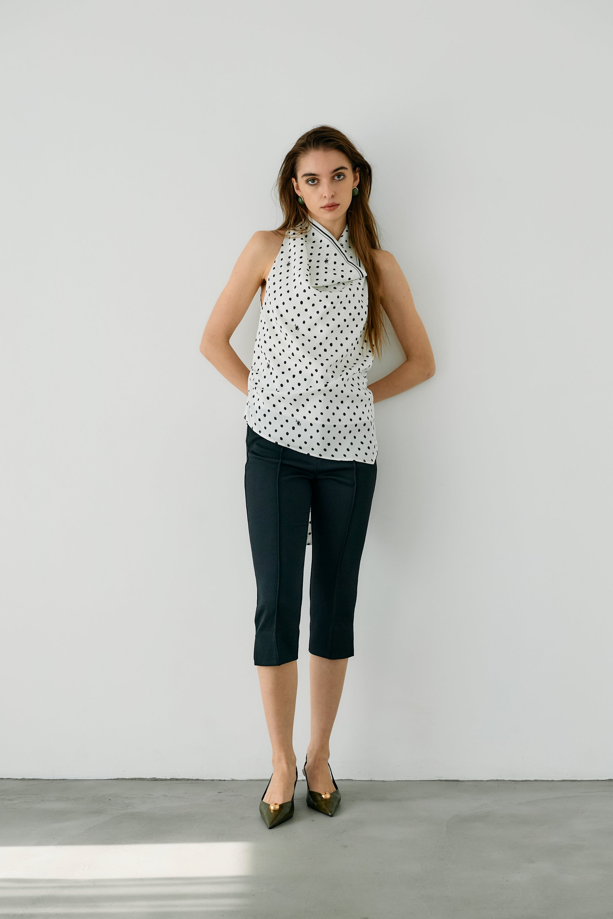 olive dots scarf blouse