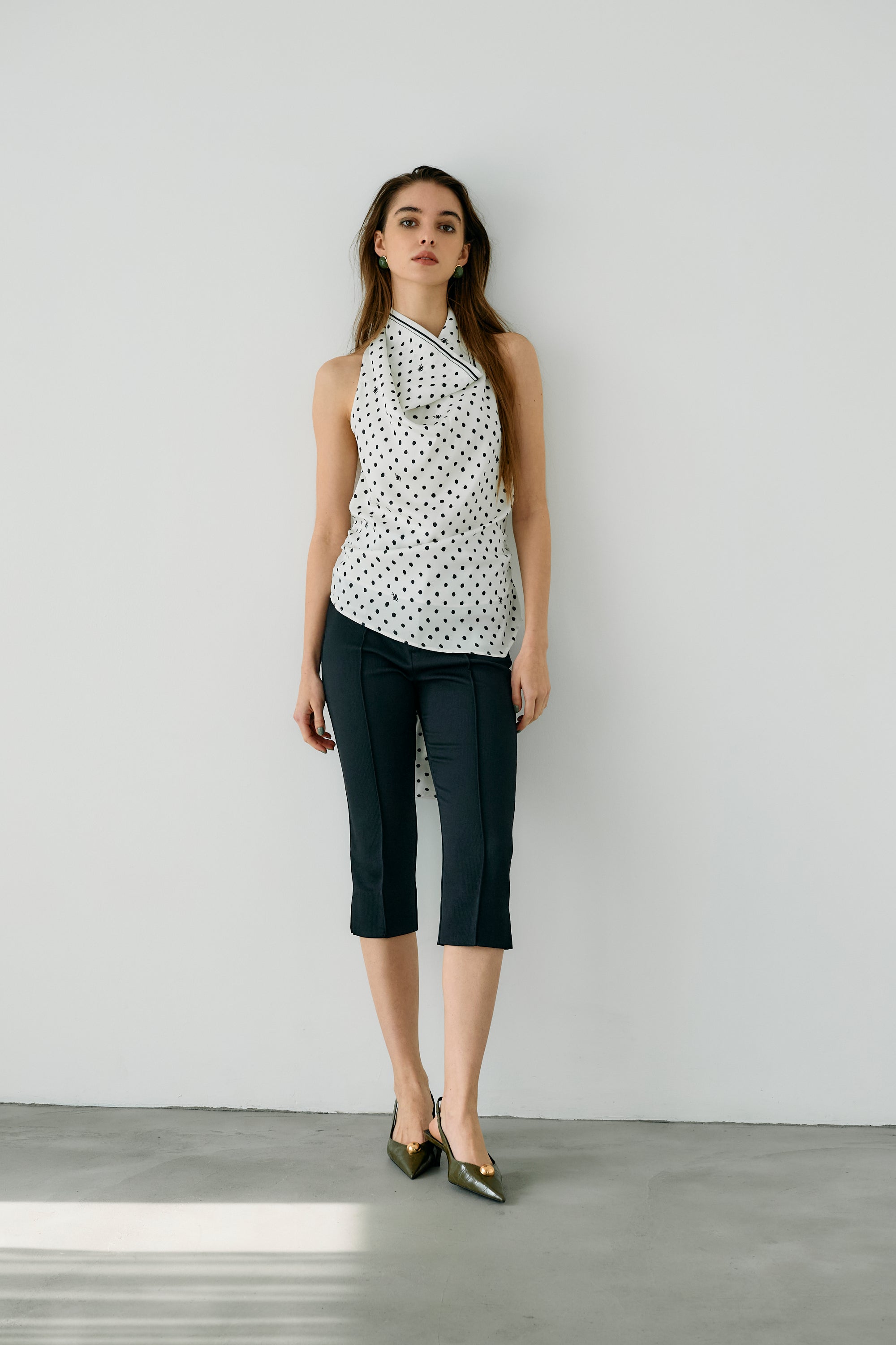 olive dots scarf blouse