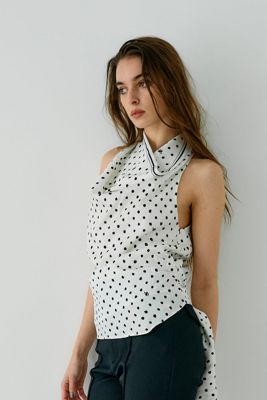 olive dots scarf blouse