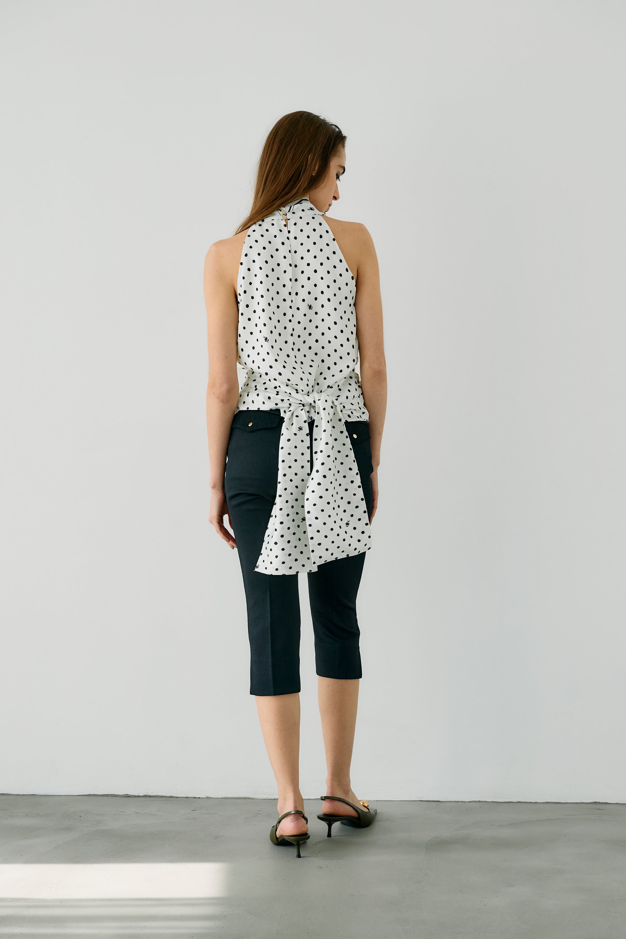 olive dots scarf blouse