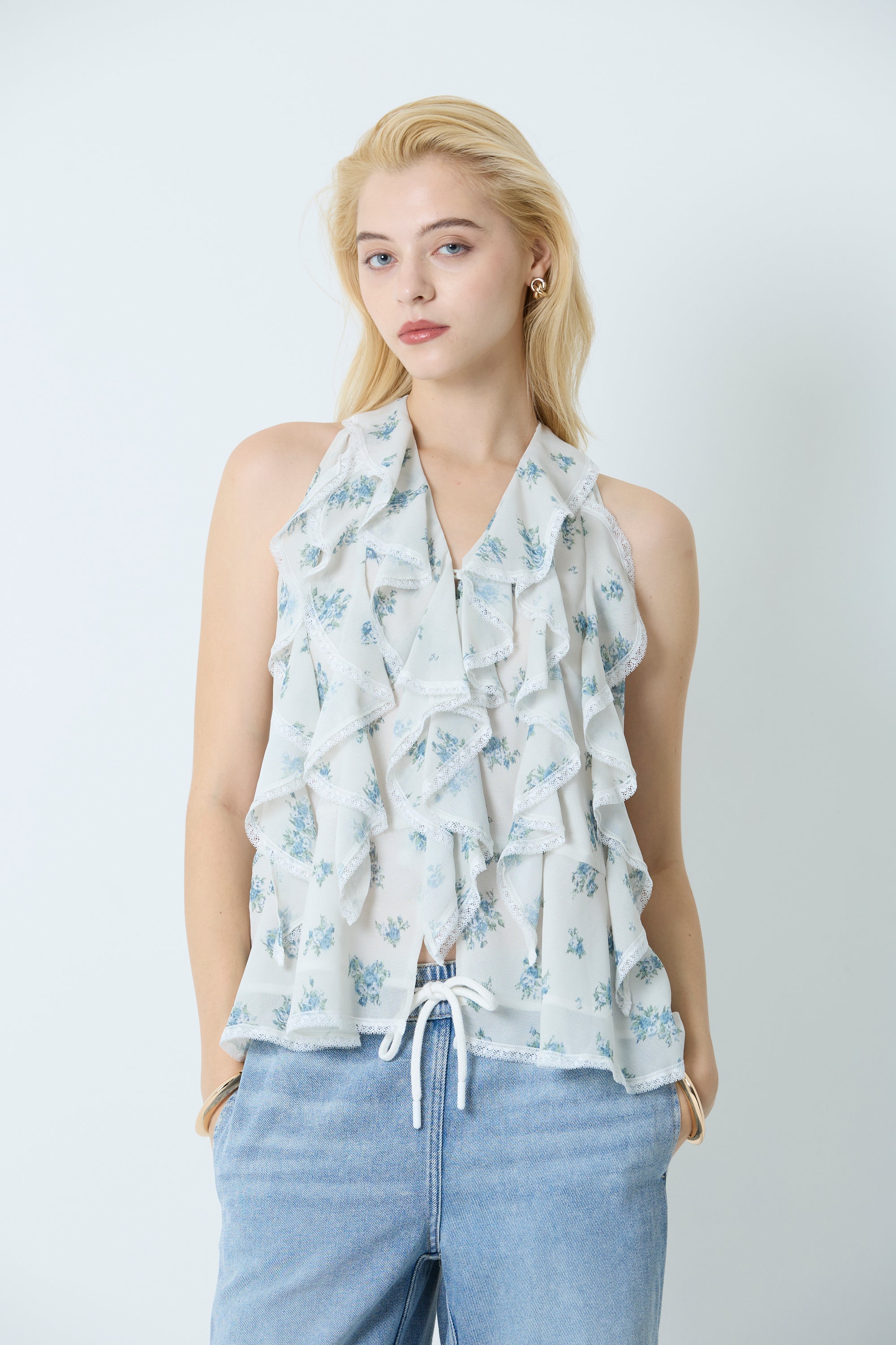 "Blurred flowers" Ruffle blouse