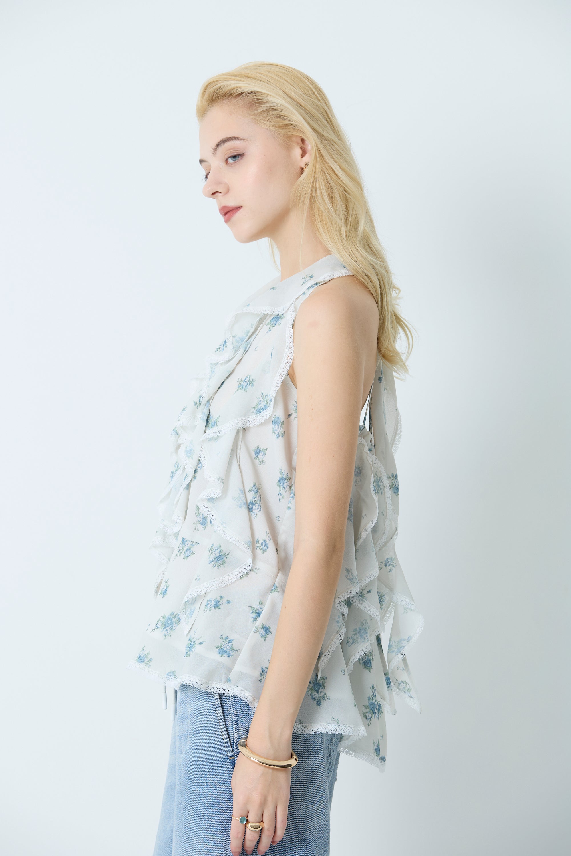 "Blurred flowers" Ruffle blouse