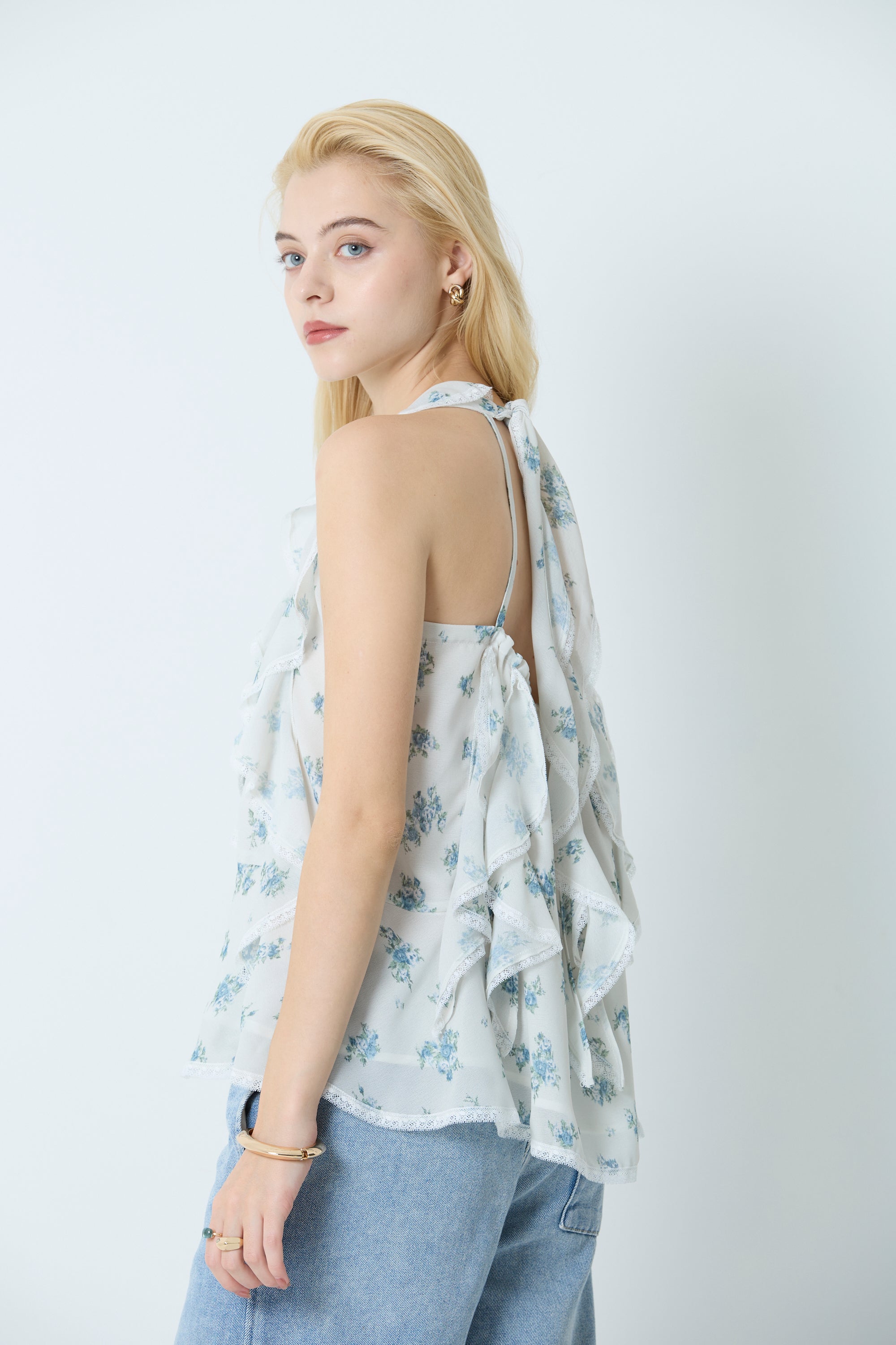 "Blurred flowers" Ruffle blouse