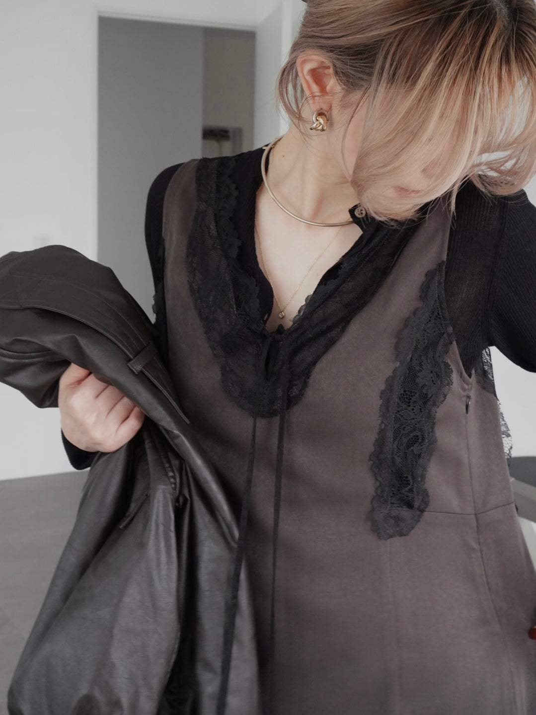 Suede-like Lace Dress
