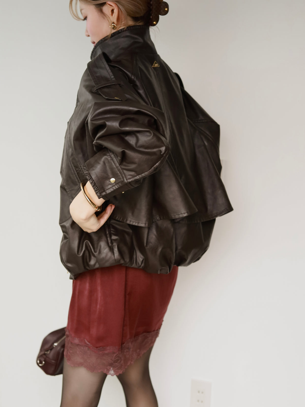 Cut-out leather blouson