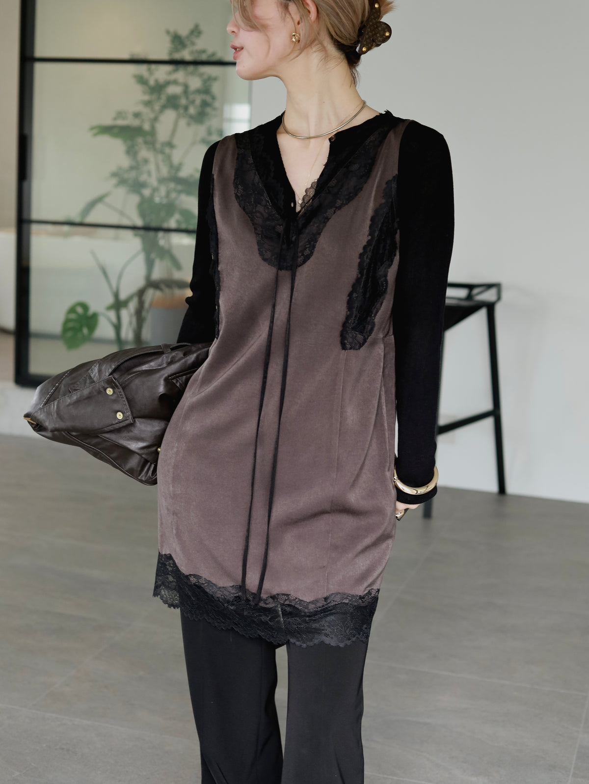 Suede-like Lace Dress