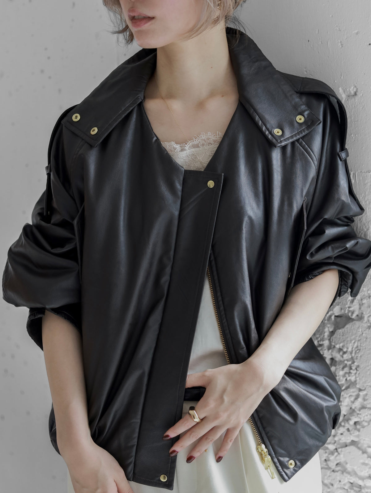Cut-out leather blouson