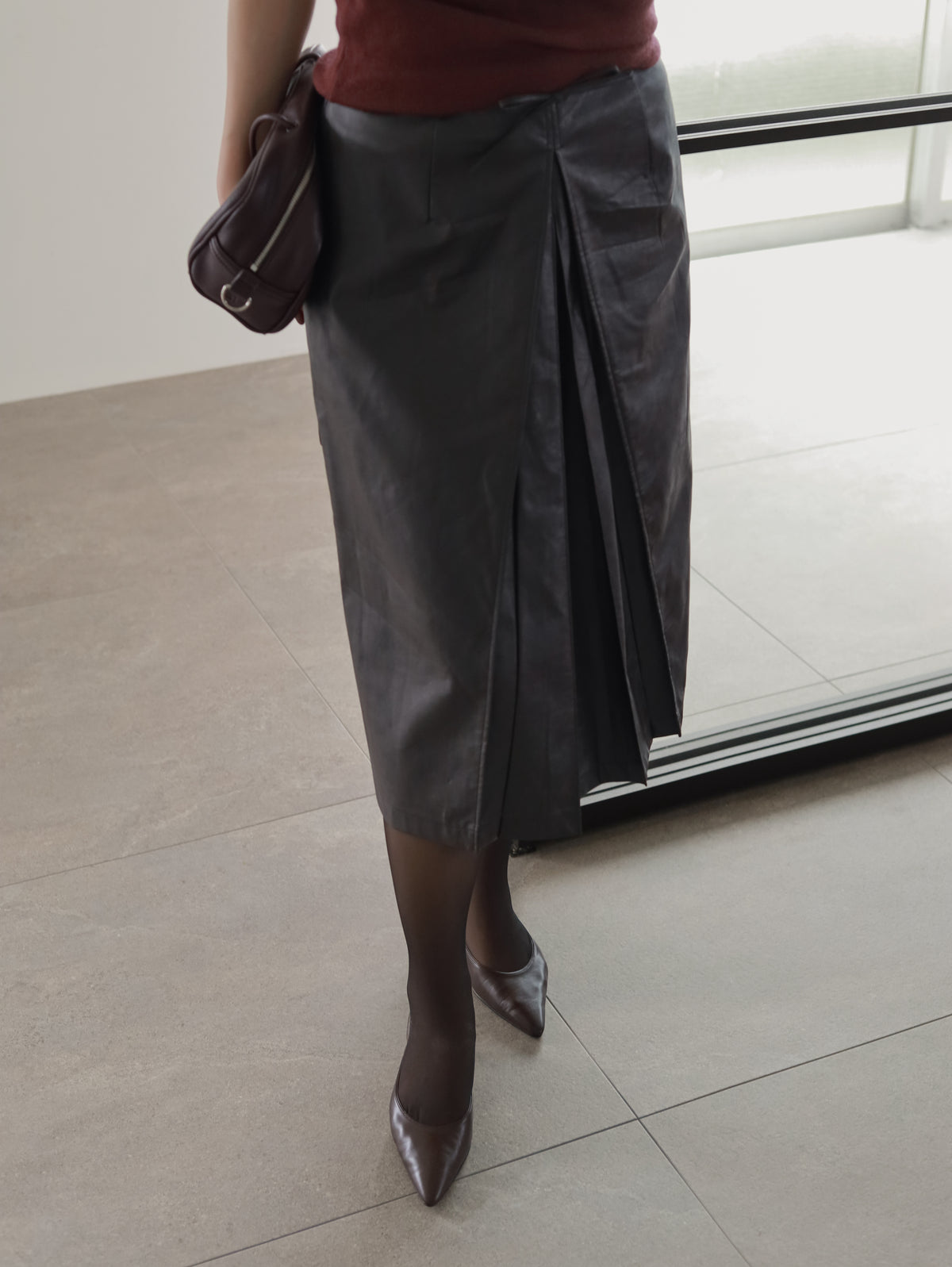 Leather midi skirt