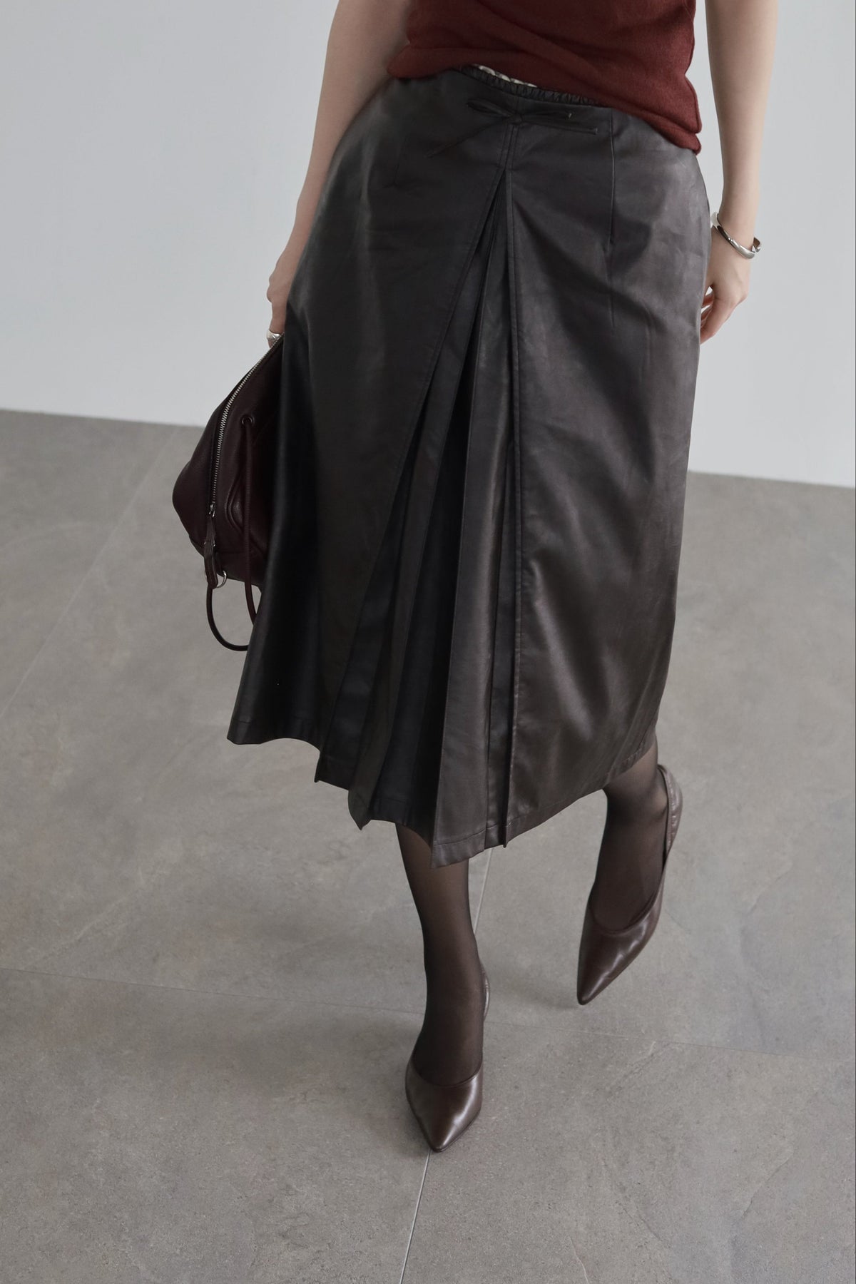 Leather midi skirt