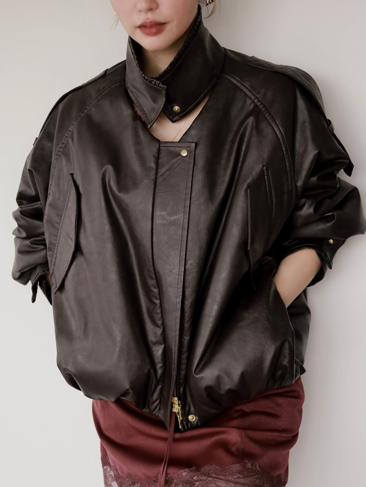 Cut-out leather blouson