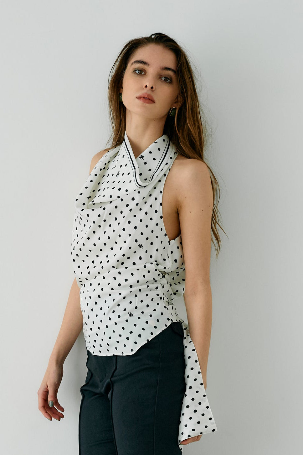 olive dots scarf blouse