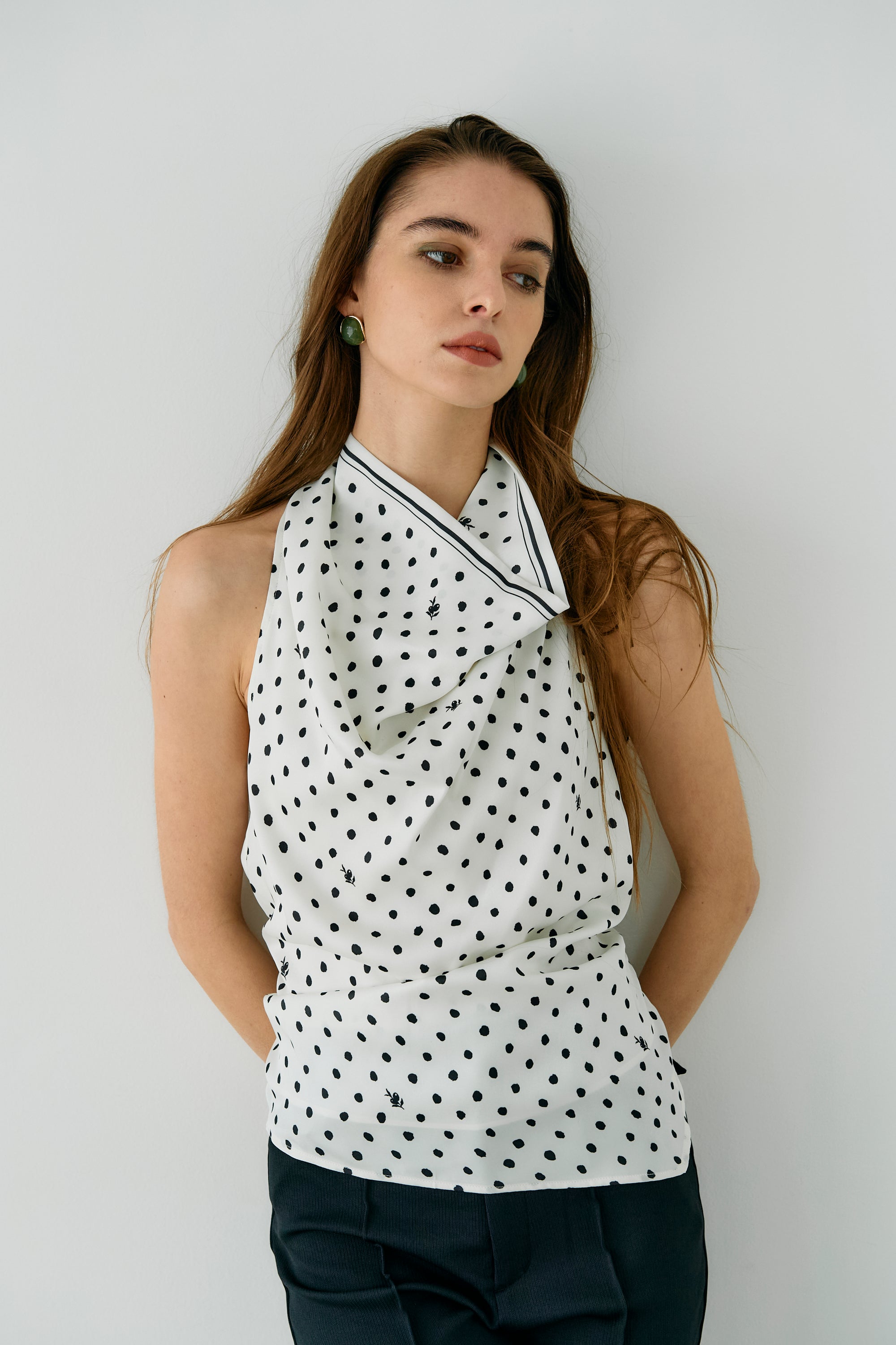 olive dots scarf blouse