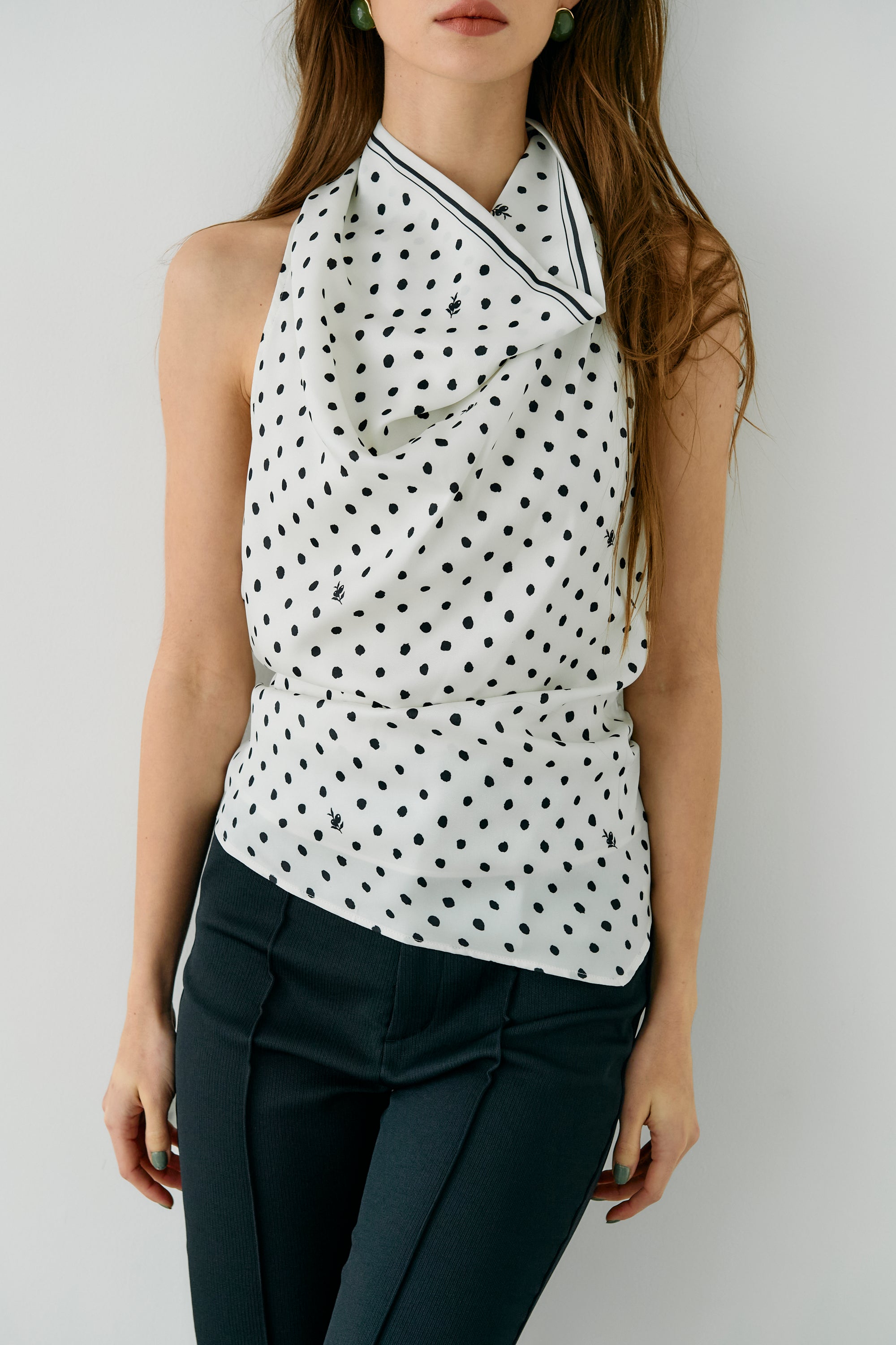 olive dots scarf blouse