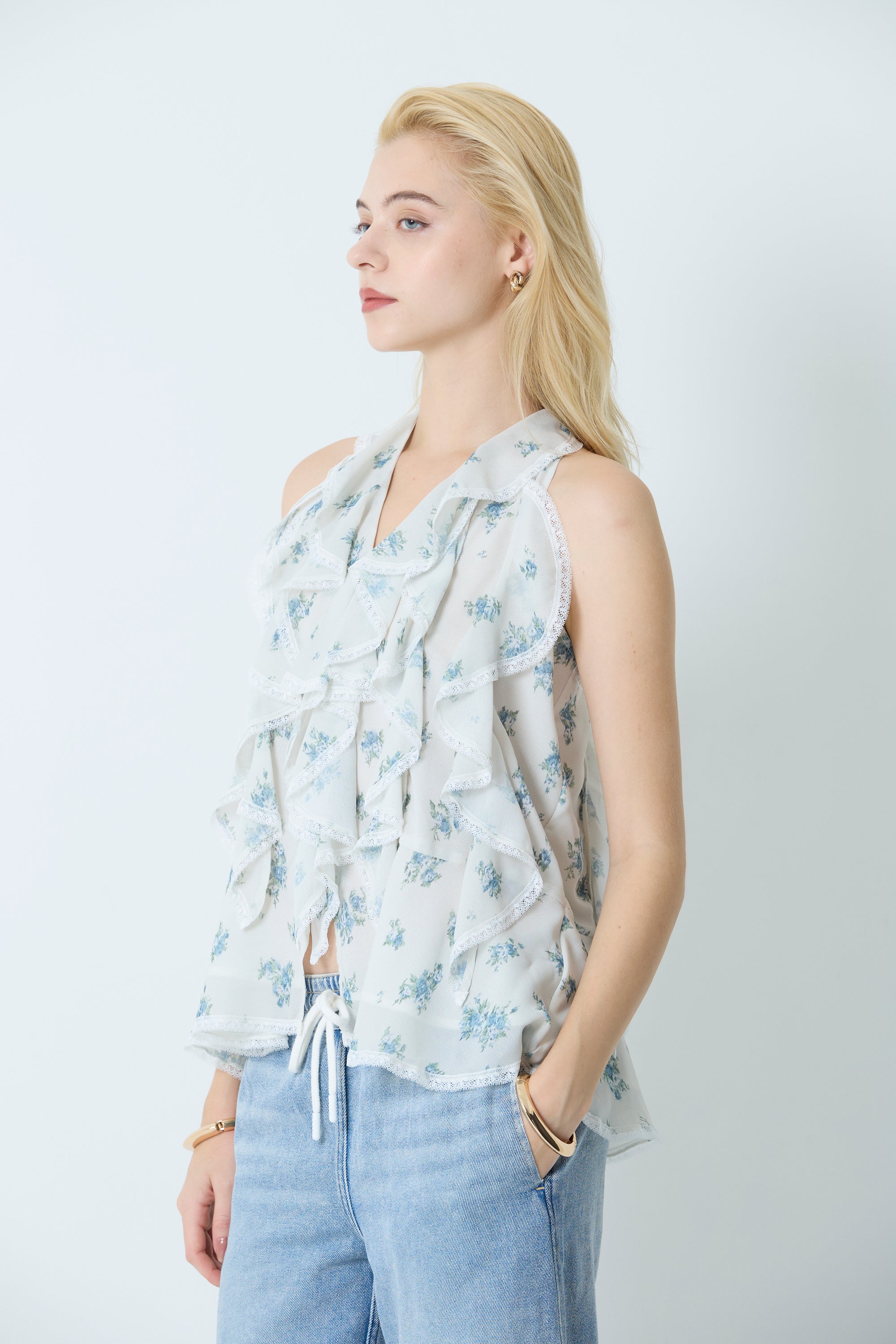 "Blurred flowers" Ruffle blouse