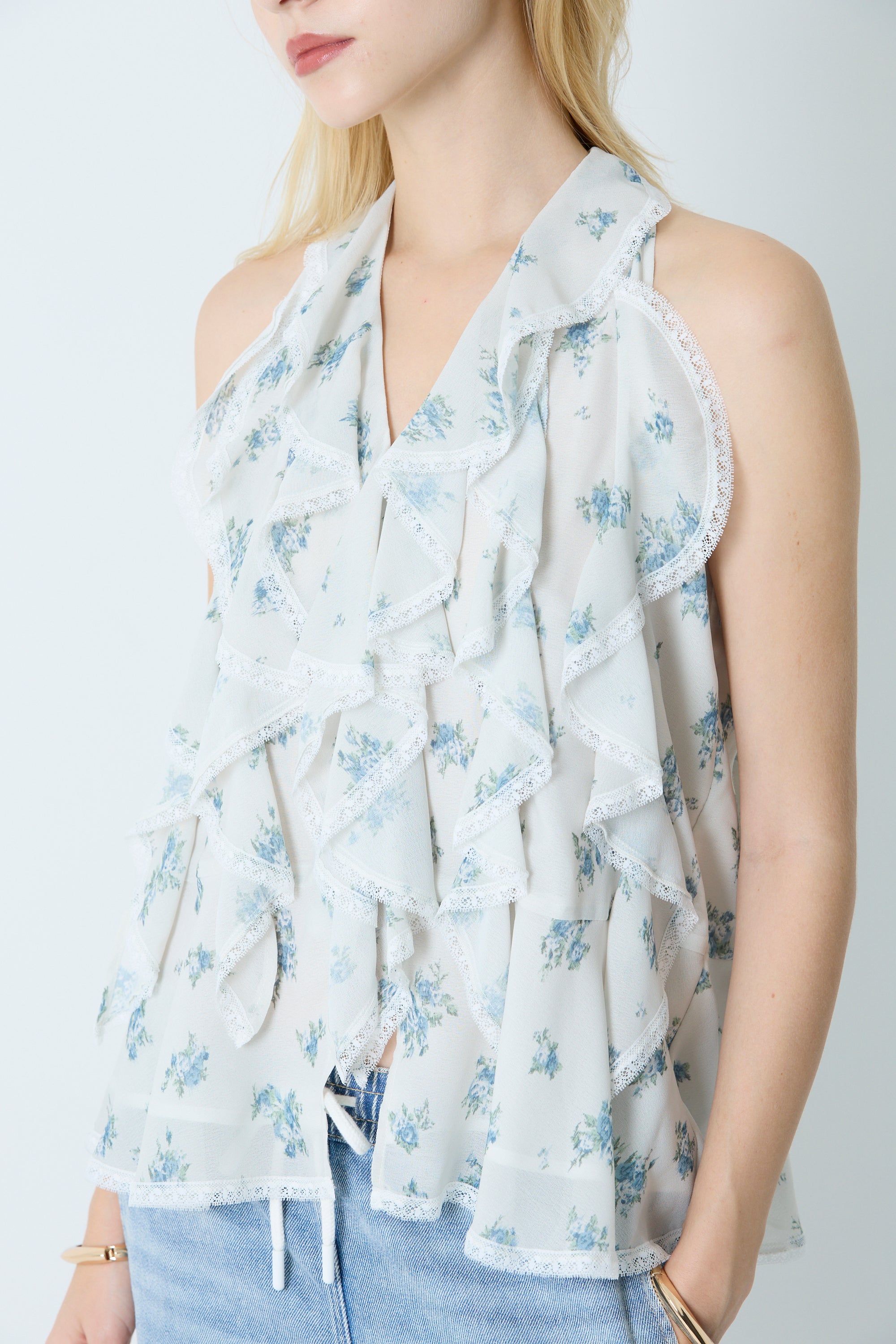 "Blurred flowers" Ruffle blouse