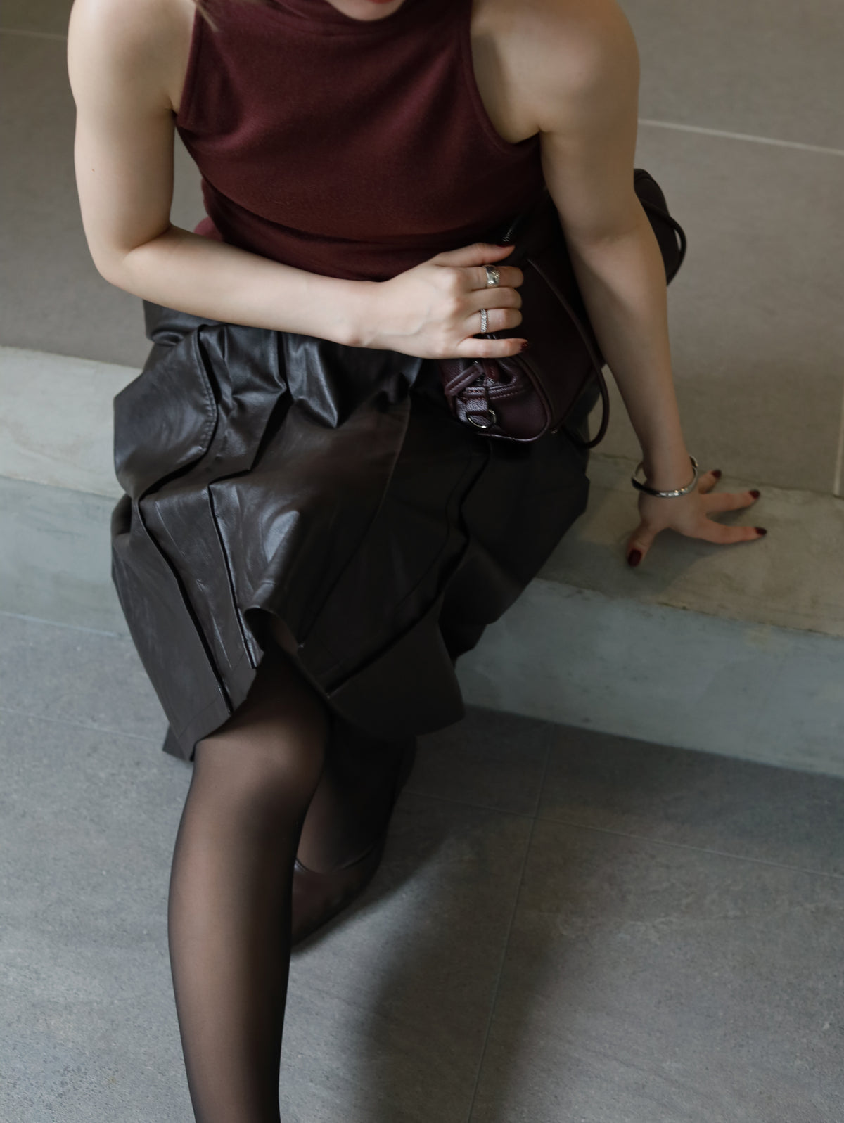 Leather midi skirt