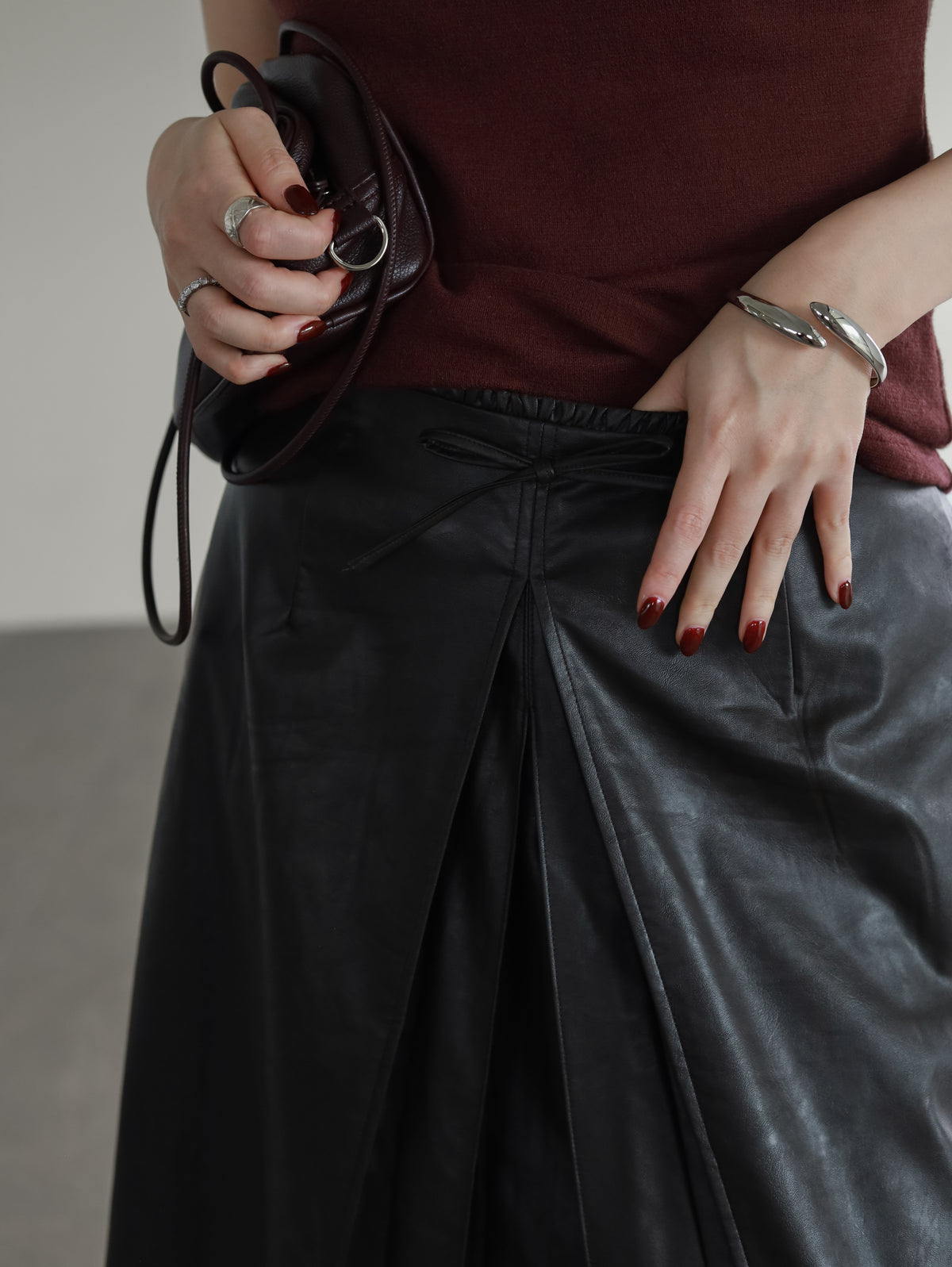 Leather midi skirt
