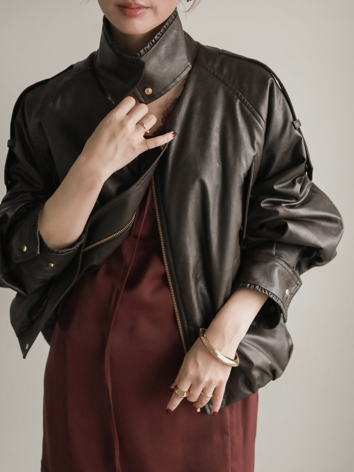 Cut-out leather blouson