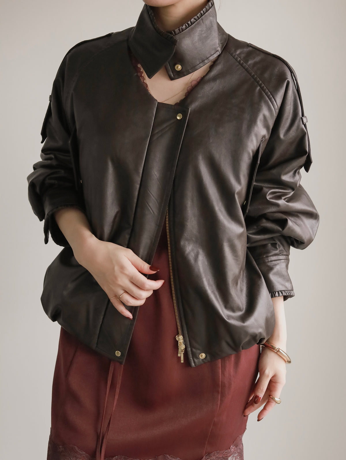 Cut-out leather blouson