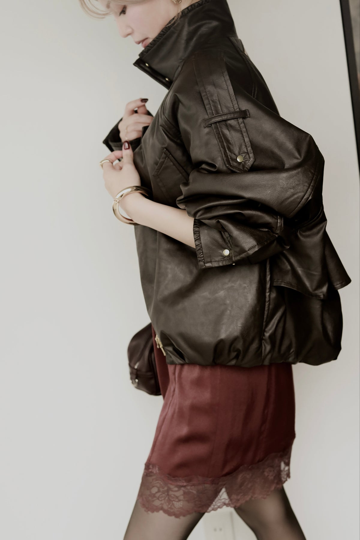 Cut-out leather blouson