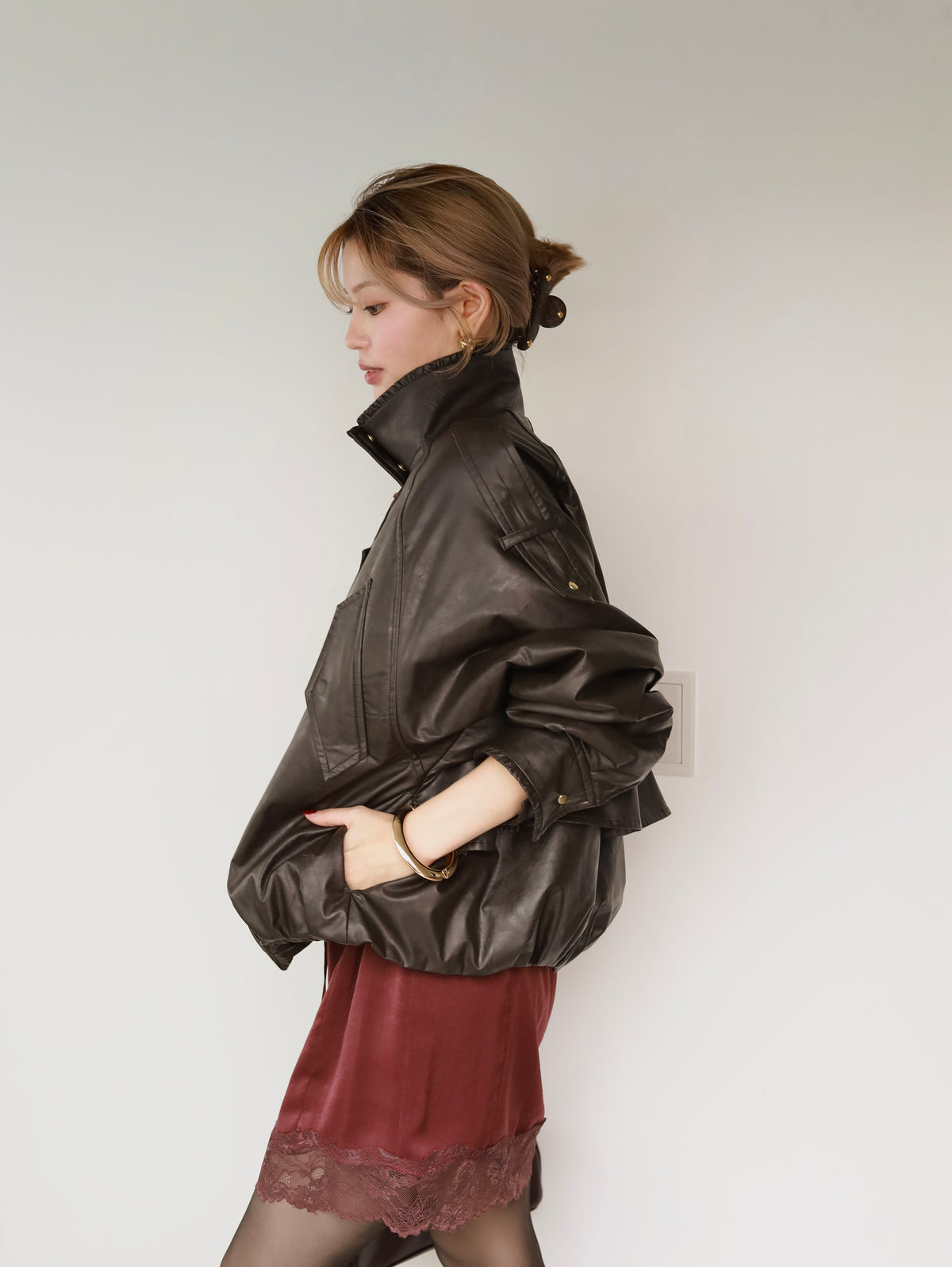 Cut-out leather blouson