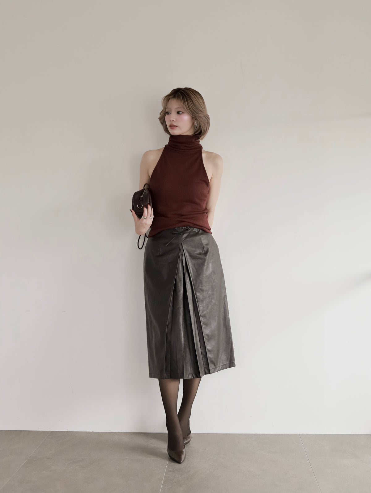 Leather midi skirt