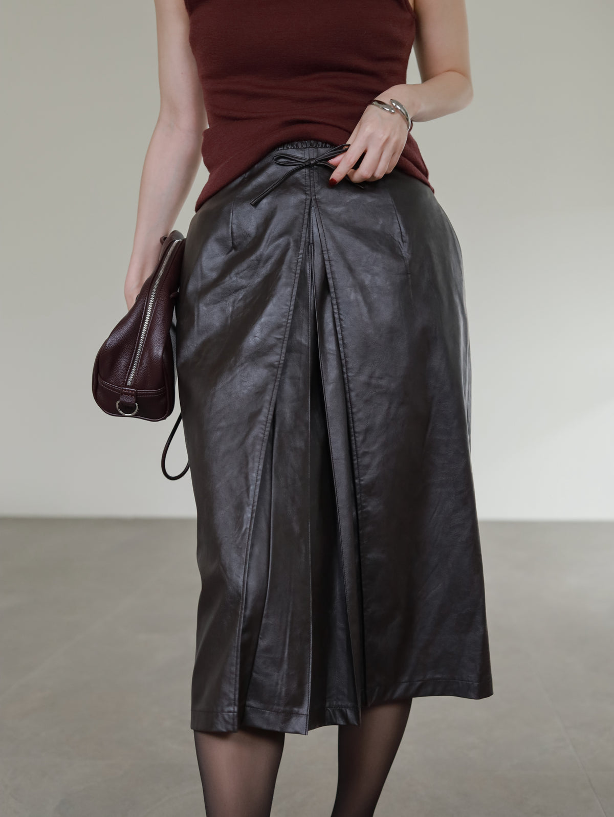 Leather midi skirt