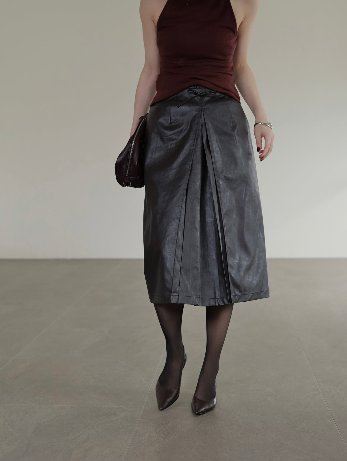 Leather midi skirt