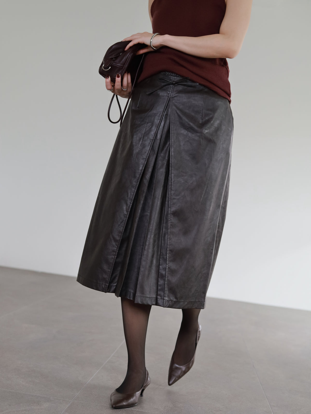 Leather midi skirt