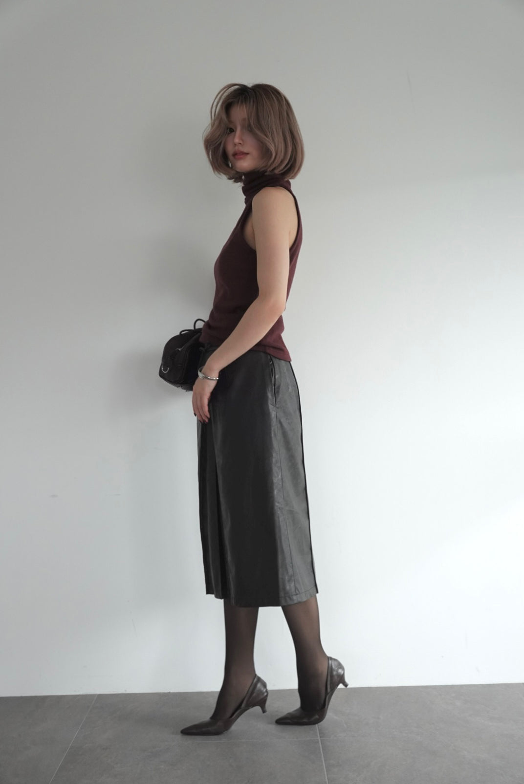 Leather midi skirt