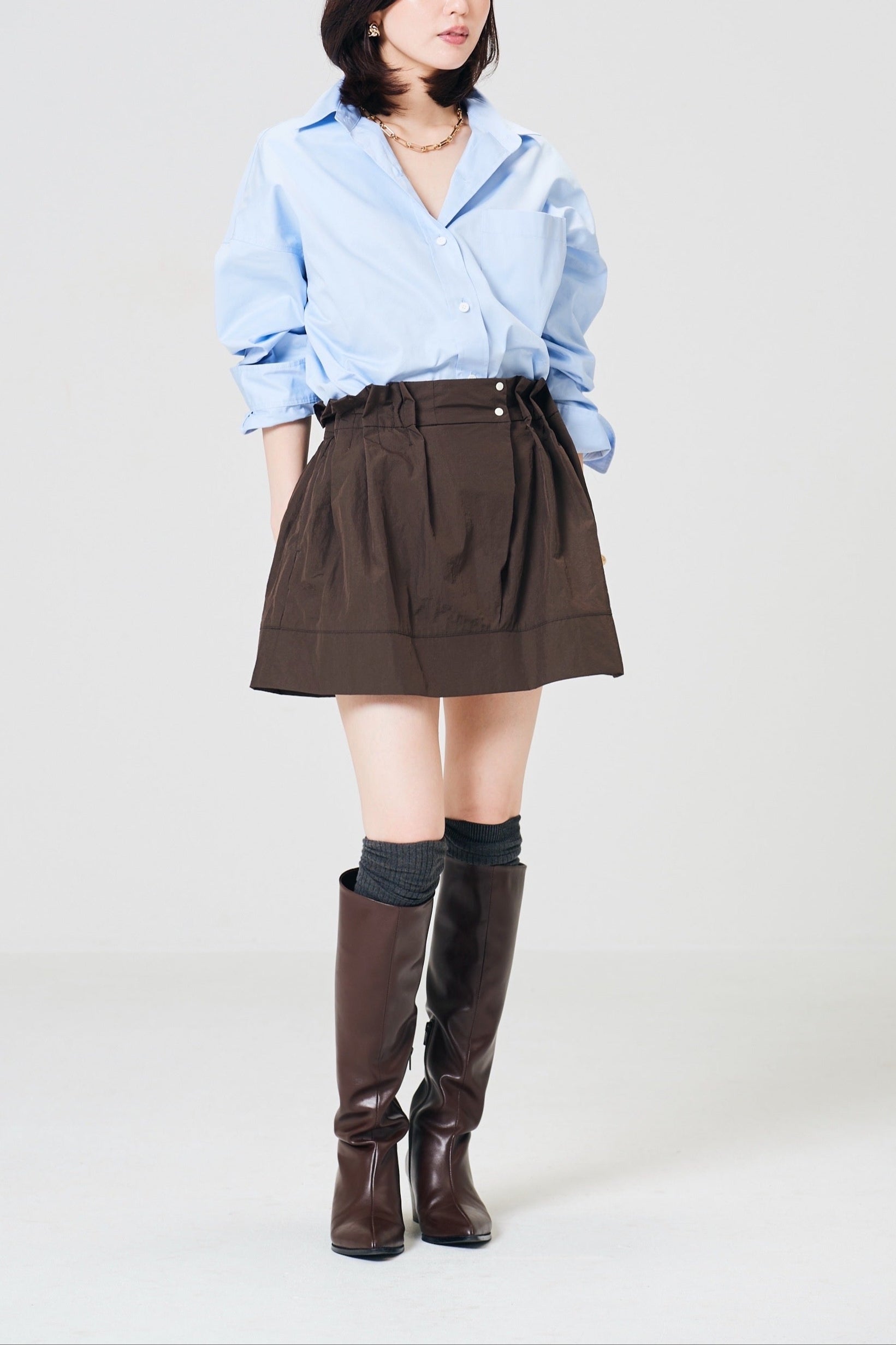 Tuck taffeta miniskirt