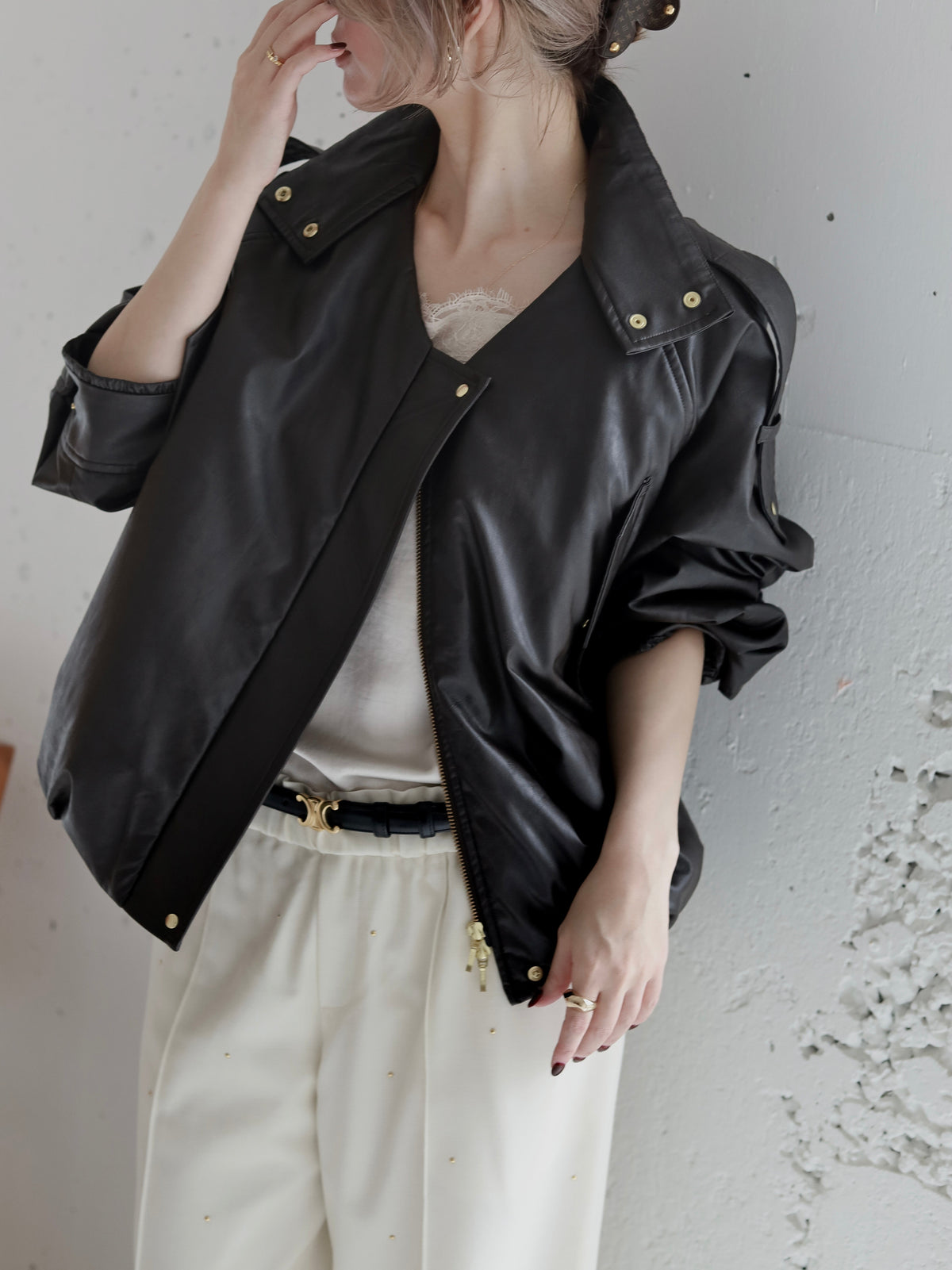Cut-out leather blouson