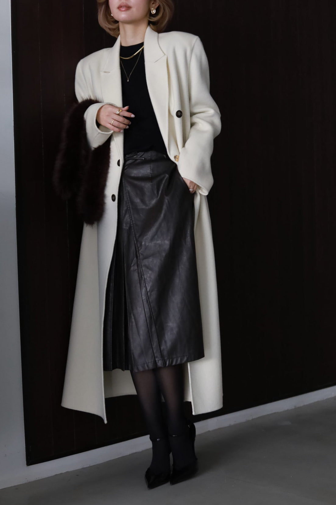 Leather midi skirt